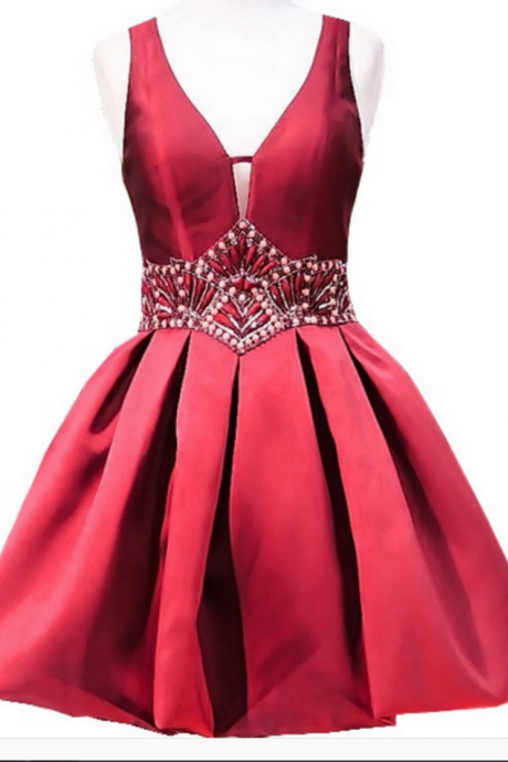 Grade Prom Party Dresses A-line Scoop Sleeveless Beaded Crystals Burgundy