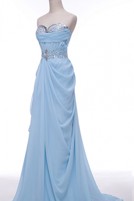 Light Blue Beaded Embellished Sweetheart Floor Length A-line Formal Dress, Prom Dress