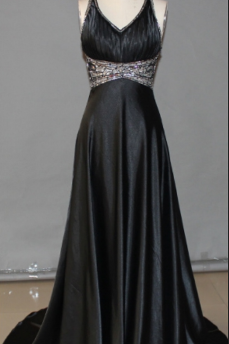  Black Prom Dresses,Backless Prom Dress,Organza Prom Dress,Simple Prom Dresses,2016 Formal Gown,V neck Evening Gowns,Modest Party Dress,Prom Gown For Teens
