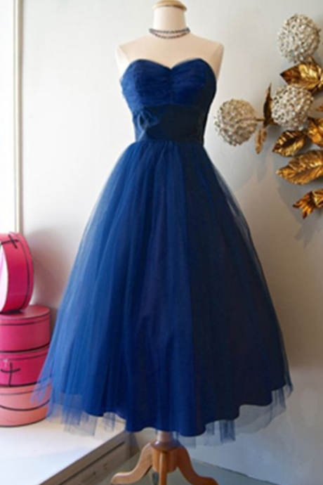 Homecoming Dresses,simple Royal Blue Handmade Sweetheart Tulle Homecoming Dresses,vintage Dresses,cute Dresses,formal Short Prom Dresses