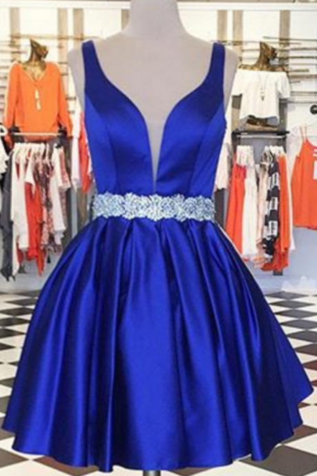  Roral Blue Homecoming Dress,Sexy Homecoming Dresses,A Line Homecoming Dress,Girls Cocktail Dresses,Short Prom Dresses,Beaded Homecoming Dress,2018 Homecoming Dresses