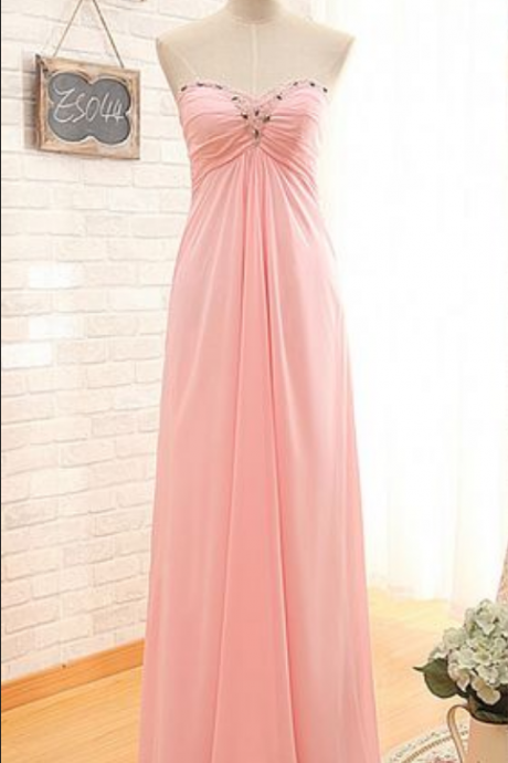 Custom Made Light Pink Strapless Sweetheart Neckline Floor Length Chiffon Prom Dress