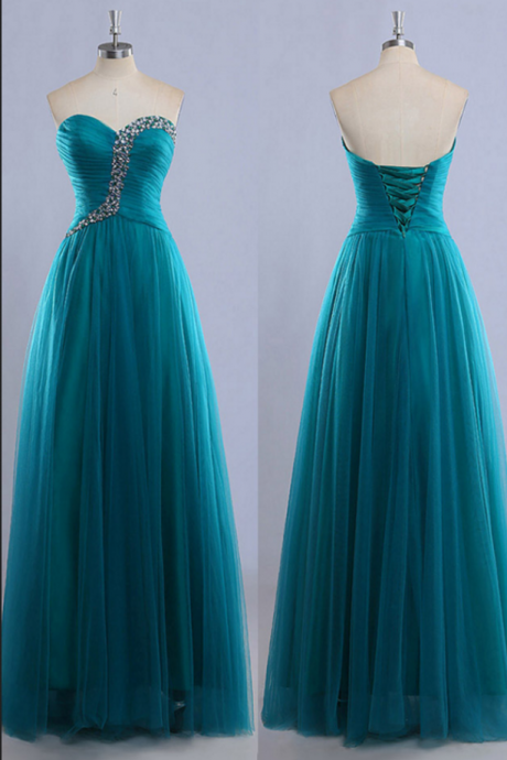Sweetheart Floor-length Ball Gowns, Gorgeous Tulle Prom Dress With Lace-up Back, Exclusive Beaded Prom Dress