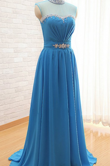 Prom Dress,prom Dresses ,blue Prom Dresses,a Line Prom Dress,beaded Evening Gowns,party Dress,chiffon Prom Dress,long Prom Dresses, Prom