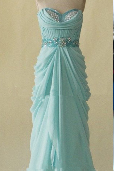 Elegant Blue Long Chiffon Sweetheart Prom Dresses , Prom Dresses , Prom Gown, Custom-made Prom Dress, Evening Gown