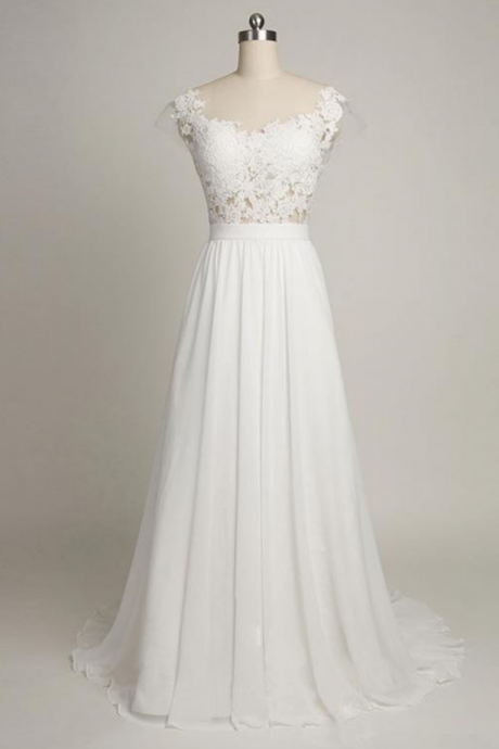 Simple Real Photo Wedding Dresses Chiffon A-line Illusion Open Back Bridal Gowns