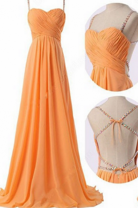 Cute Orange Cross Back Long Straps Prom Dress, Cute Prom Dresses, Party Dresses, Party Dresses,