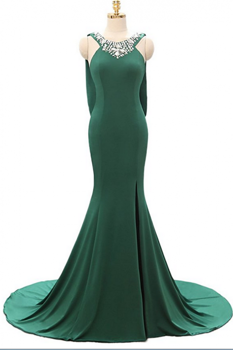 A Line Train Emerald Homecoming Dresses Side Split Long Prom Gowns