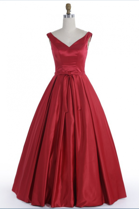 A-line V-neck Homecoming Dress,long Burgundy Satin Lace-up Homecoming Dress,long Prom Dress