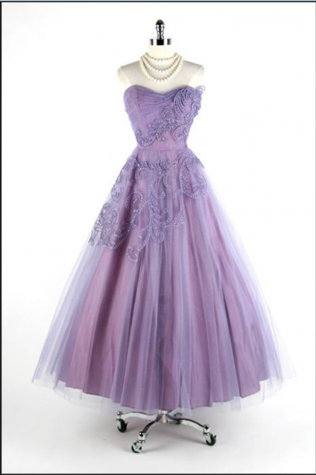 Homecoming Dresses Vintage Prom Dress, Purple Prom Gowns, Beading Crystals Prom Dresses