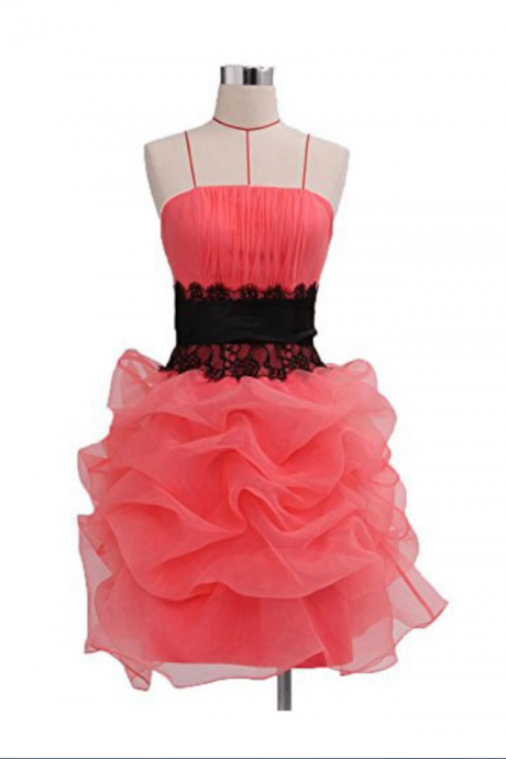 Watermelon Organza Strapless Black Lace Belt Mint Cocktail Dress, Short Homecoming Dresses, Dress Prom Short