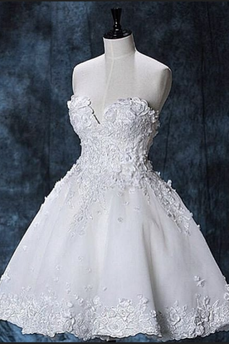 Chic Lace Sweetheart White Homecoming Dresses Short Prom Dress