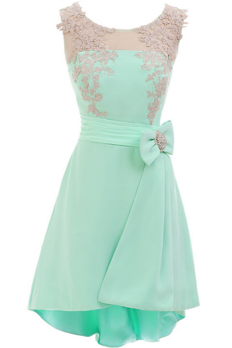 High Low Mint Cocktail Homecoming Dresses,chiffon Prom Gown