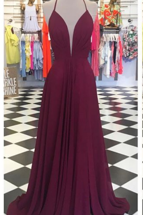 Prom Dresses ,simple A-line Burgundy Long Prom Dress Evening Dress