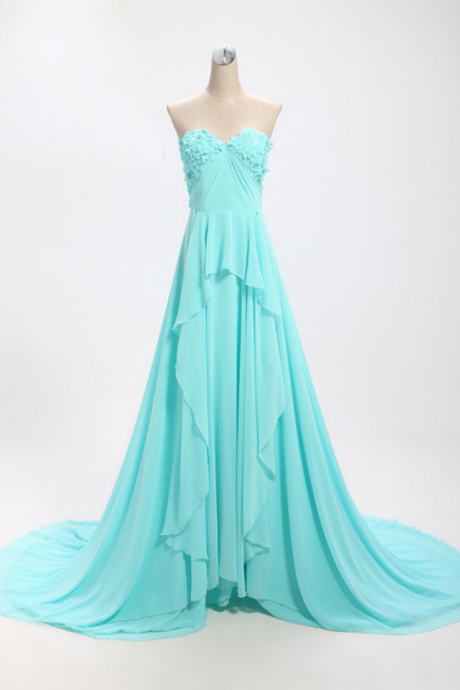  Elegant Blue Sweetheart Long Prom Dresses , Prom Gowns, Evening Gowns, Formal dresses