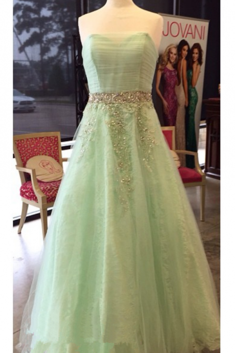 Strapless A-Line Prom Dress,Green Prom Dresses