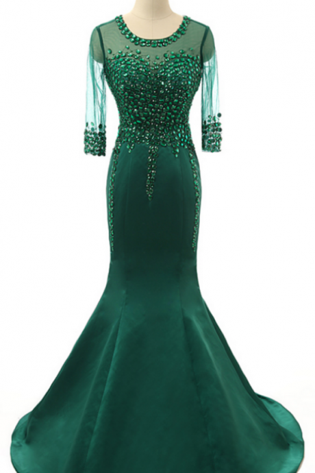 Real Photos Prom Dresses Transparent Evening Dress Vestido De Festa With Sleeves Floor Length Mermaid Prom Party Dress