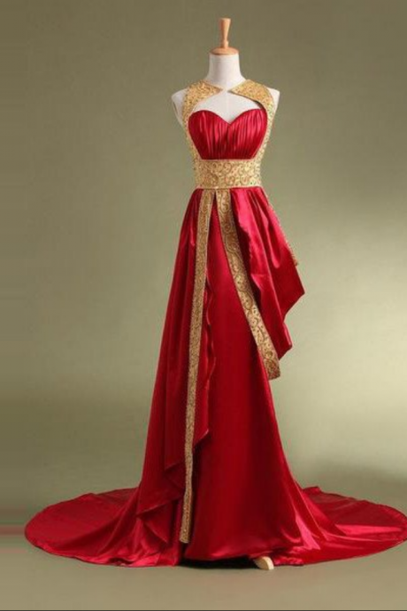 Red Long A-line Sweetheart Satin Court Train Prom Dresses Prom Gowns,prom Dresses , Prom Dresses, Long Prom Dress