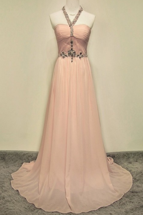 Simple Prom Dresses,Blush Pink Evening Dresses,Halter Prom Dress,Beaded Party Dresses,Cheap Long Prom Gowns For Teens
