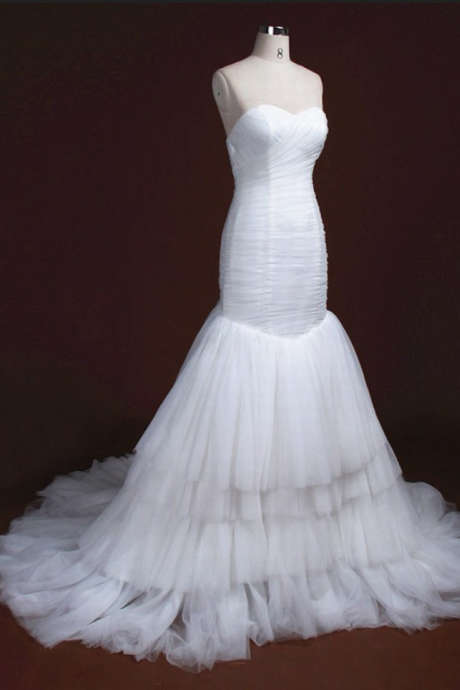Strapless Sweetheart Ruched Mermaid Wedding Dress With Tiered Ruffle Skirt