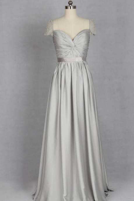 Silver Evening Dress, V-neck Evening Dress Made From Chiffon Or Satin Chiffon