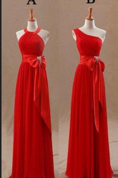  Red Mismatch Chiffon Long Bridesmaid Dresses, Red Simple Bridesmaid Dresses, Formal Dresses, Evening Gowns