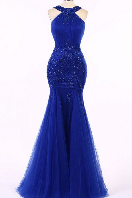 Royal Blue Prom Dress, Long Prom Dress Beading Sequins Mermaid Prom Dress/evening Dress
