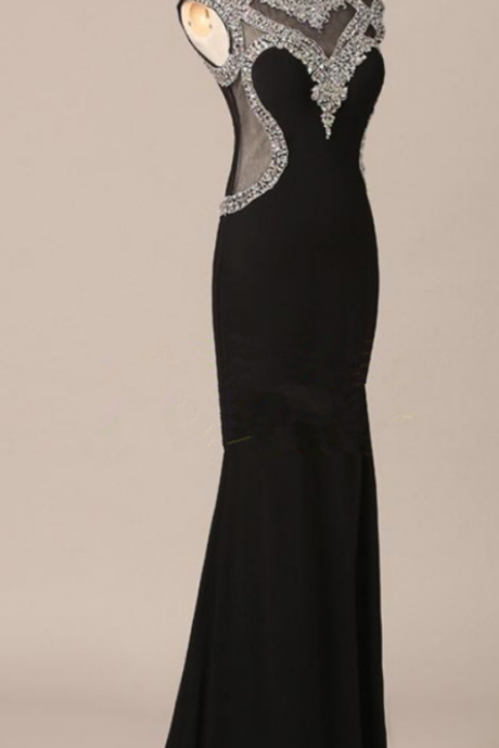 Charming Prom Dress,elegant Prom Dresses, Mermaid Evening Dress,formal Gown,black Beaded Prom Dresses