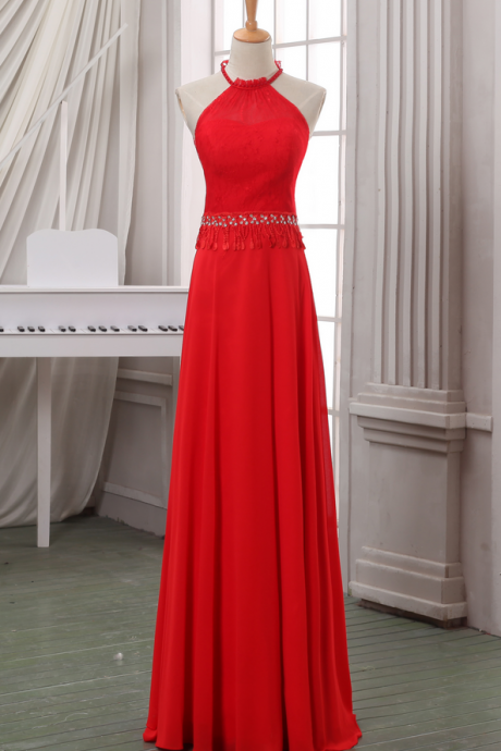 Red Halter Prom Dress/evening Dress,a Line Floor Length Evening Dress.pageant Dress, Evening Dress,prom Dress Custom Made .