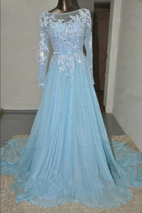 Long Sleeve Prom Dresses,light Blue Prom Dress,evening Dress