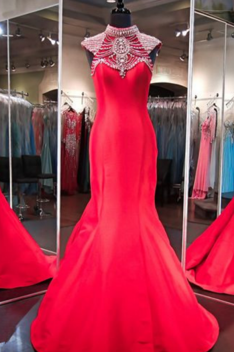 Prom Dresses ,red Prom Dress,mermaid Prom Dress,beaded Prom Dress,fashion Prom Dress,sexy Party Dress, Style Evening Dress