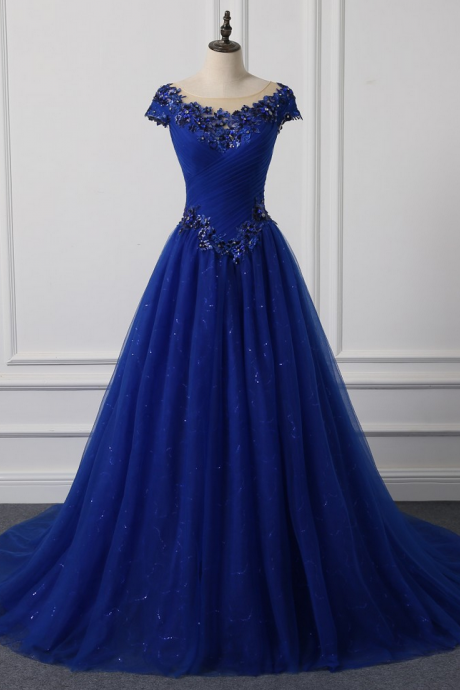 Royal Blue A Line Prom Dresses Floor Length Luxury Evening Dresses Stage Performance Dress Real Pic