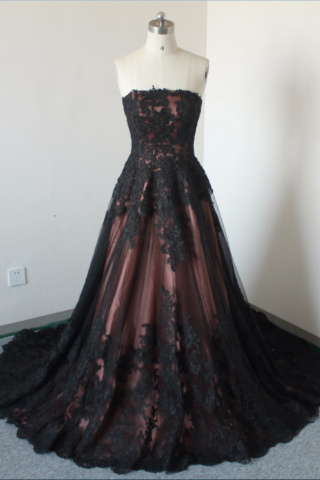 Long Prom Dress,handmade Lace Prom Dress, Appliqued Tulle Formal Evening Gowns