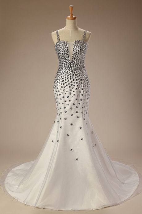 Luxury Evening Dresses Long Mermaid Sleeveless Floor Length Sparkly Diamond Crystal Backless Arabic Evening Gown Prom Dress