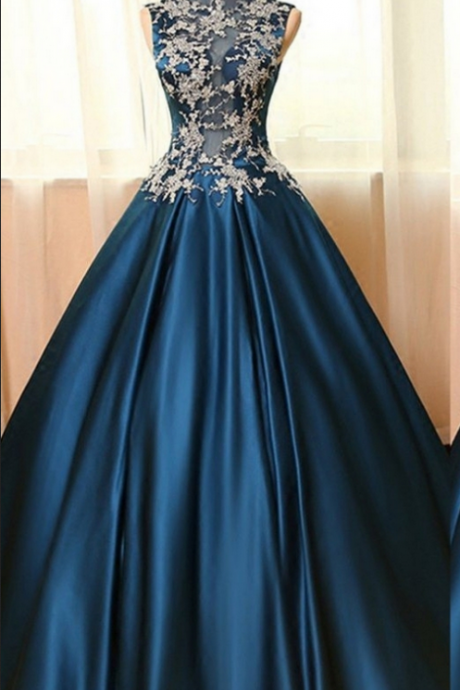 Evening Dress-sleeveless High Neck Floor-length Applique Ball Gown Evening Dress