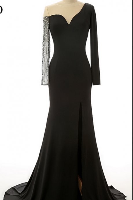 Black Mermaid Evening Dress Fashion Special Occasion Dress Elegant Evening Gowns Tailor-made Sheer Shoulder