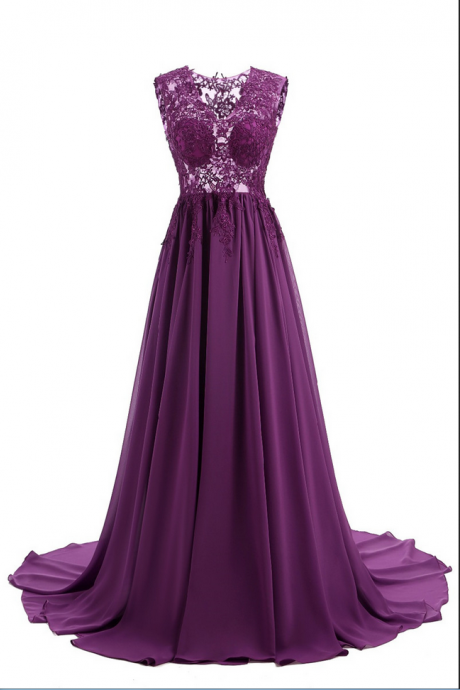 Prom Dresses Abiti Da Cerimonia Donna V-neck See Through Purple Chiffon Long Evening Dresses