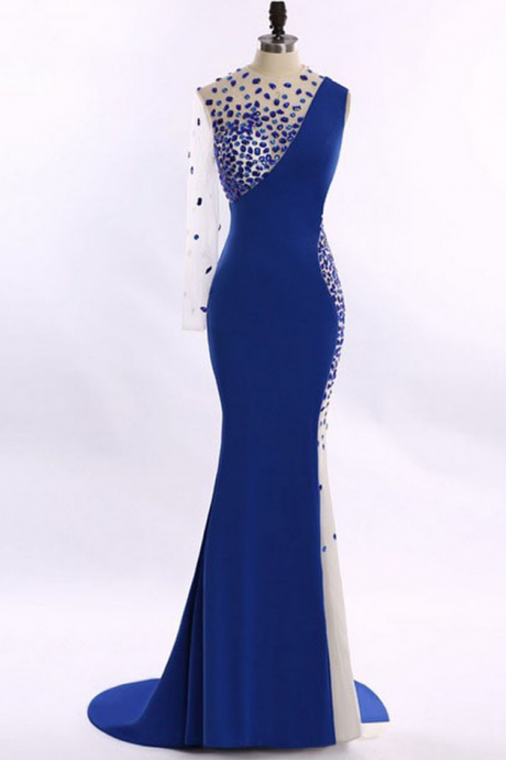 Royal Blue Mermaid Prom Gowns Floor Length Evening Dresses Plus Size Women Formal Dresses