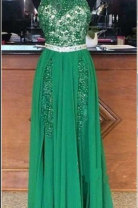 Green Prom Dresses,beading Evening Gowns,modest Formal Dress,beaded Prom Dresses, Fashion Evening Gown,backless Evening Gowns,open Back Party