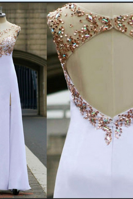 Elegant Backless Prom Dress,floor Length Evening Dress,chiffon Evening Gown,scoop Prom Gown