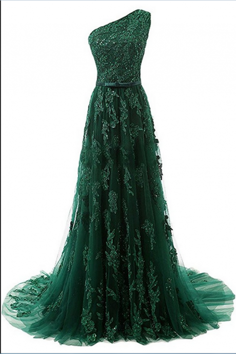 Evening Dress Long Vestidos De Festa Longos Emerald Green One Shoulder Prom Dresses