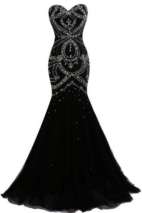 Engagement Dresses Vestido De Noche Long Party Dress Elegant Black Mermaid Evening Dresses With Rhinestones