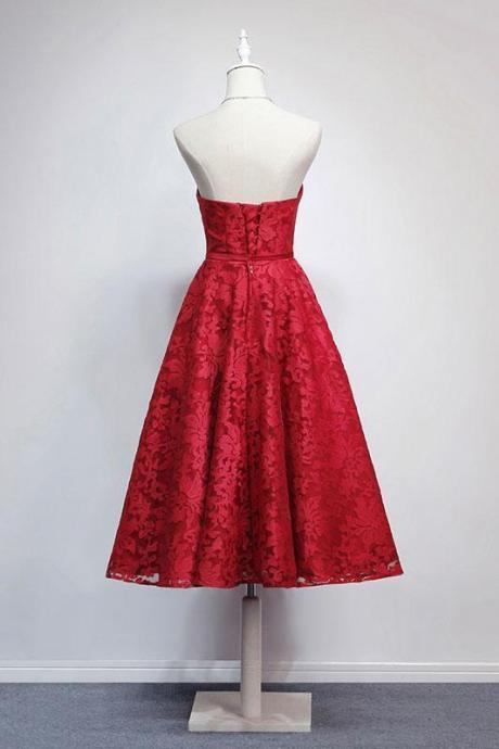 Sweetheart Burgundy Short Prom Dress,lace Evening Dress