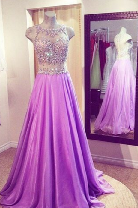 Lavender Chiffon Prom Dress,beading Evening Dress,floor Length Party Dress,high Quality