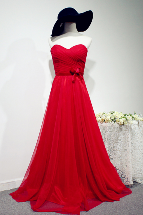 Charming Prom Dress,a Line Red Prom Dress,pleated Evening Dress,simple Sleeveless Formal Dress