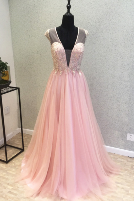 Charming Prom Dress, Sexy Prom Dress, Pink Evening Dress,beaded Prom Dresses,formal Party Dress
