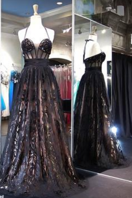 Black Sweetheart Prom Ball Gown Dress,halter Prom Dress,floor Length Evening Dress