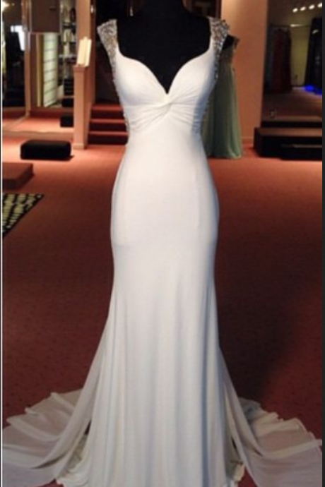 White Prom Dress,mermaid Prom Dress,beaded Prom Dress,fashion Prom Dress, Party Dress, 2017 Evening Dress