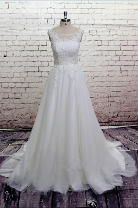 High Quality Lace Wedding Dress, Bateau Neck Bridal Gown, Simple Wedding Gown