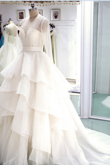 Wedding Dress,Wedding Gown,Bridal Gown,Bride Dresses, Long Wedding Dresses,Tiered Wedding Dress